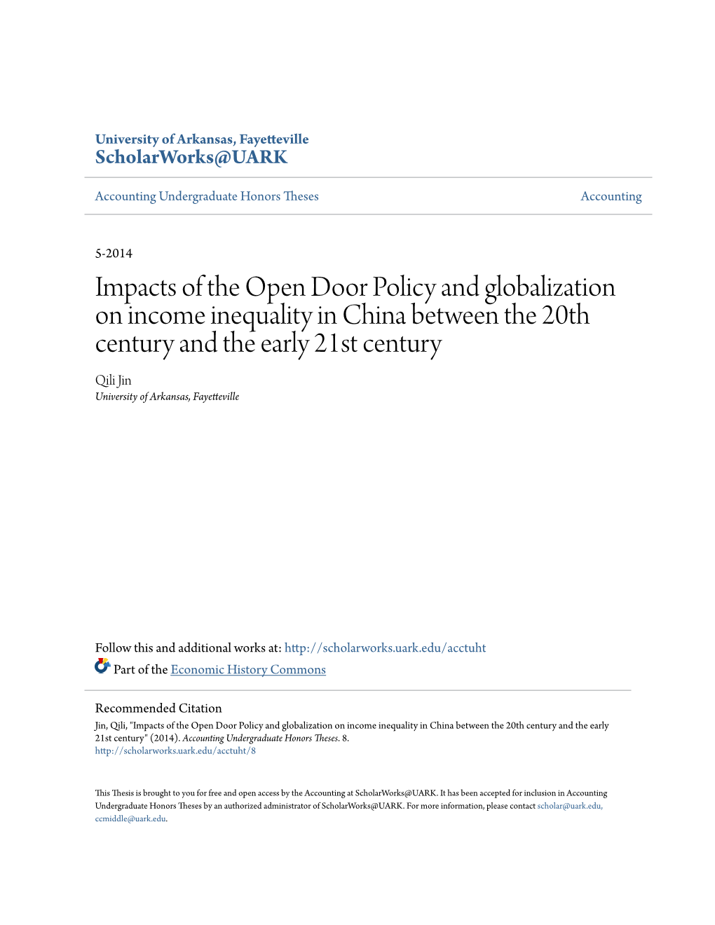 Impacts of the Open Door Policy and Globalization on Income Inequality