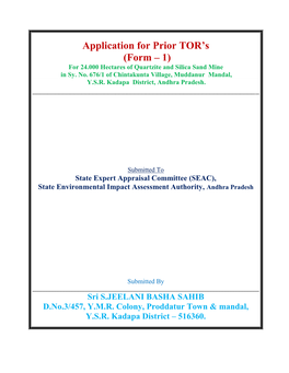 Application for Prior TOR's (Form – 1)