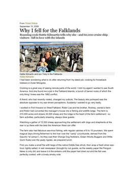 Why I Fell for the Falklands Roaming Cook Hattie Kilmartin Tells Why She - and 60,000 Cruise Ship Visitors - Fall in Love with the Islands