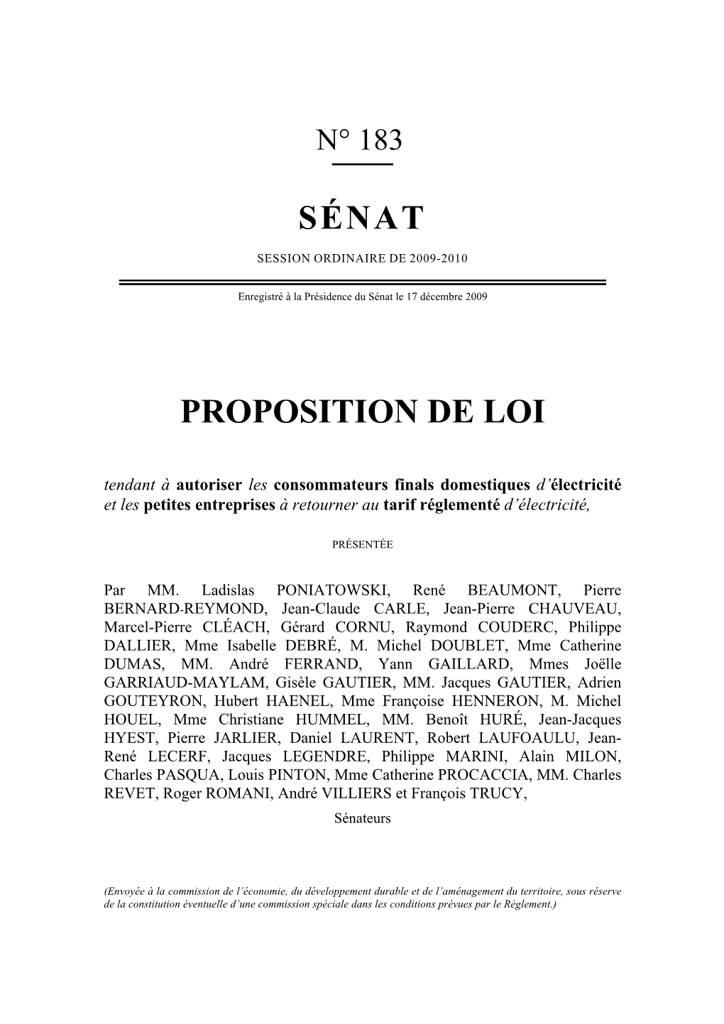 Sénat Proposition De