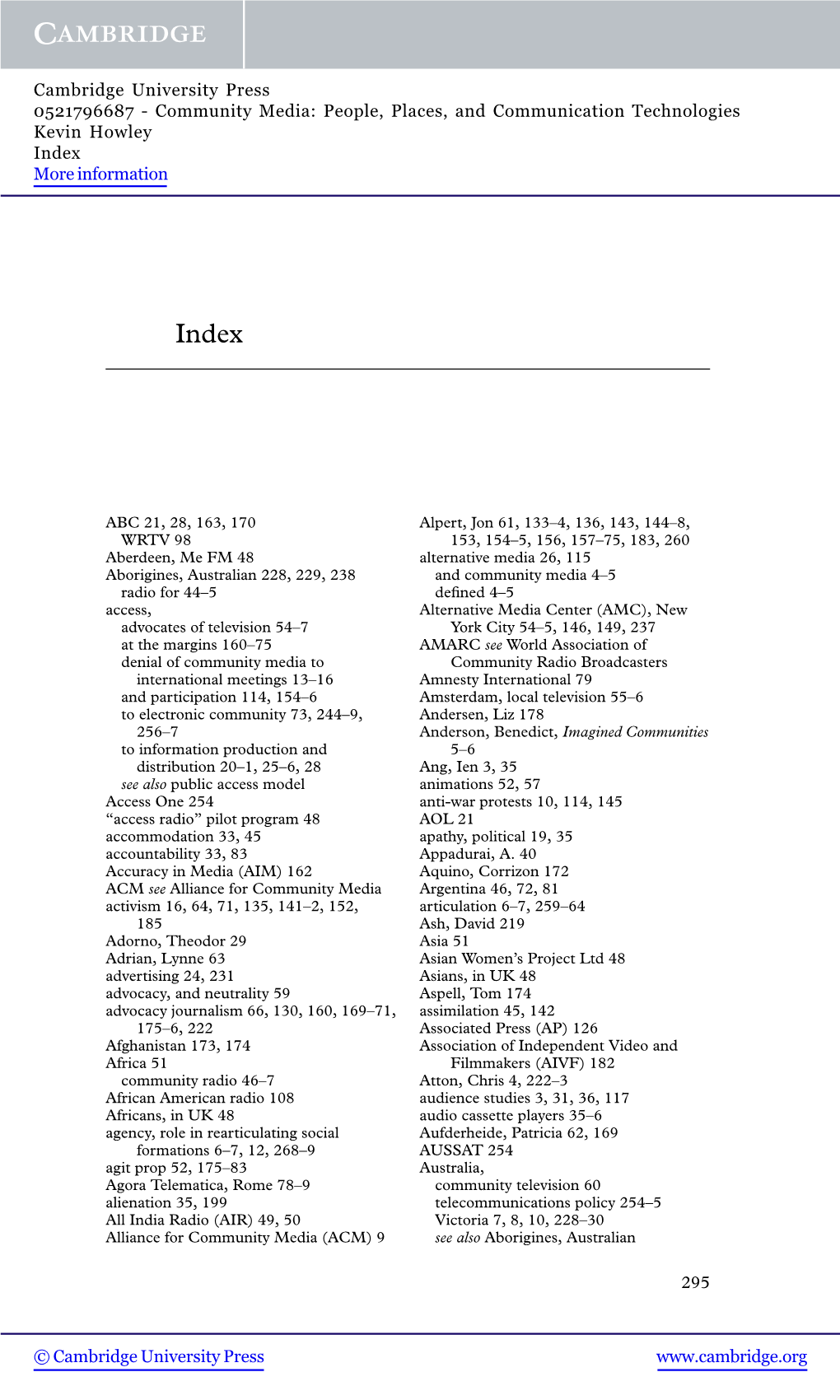 Community Media: People, Places, and Communication Technologies Kevin Howley Index More Information