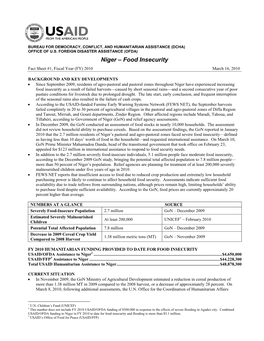 USAID/DCHA Niger Food Insecurity Fact Sheet #1