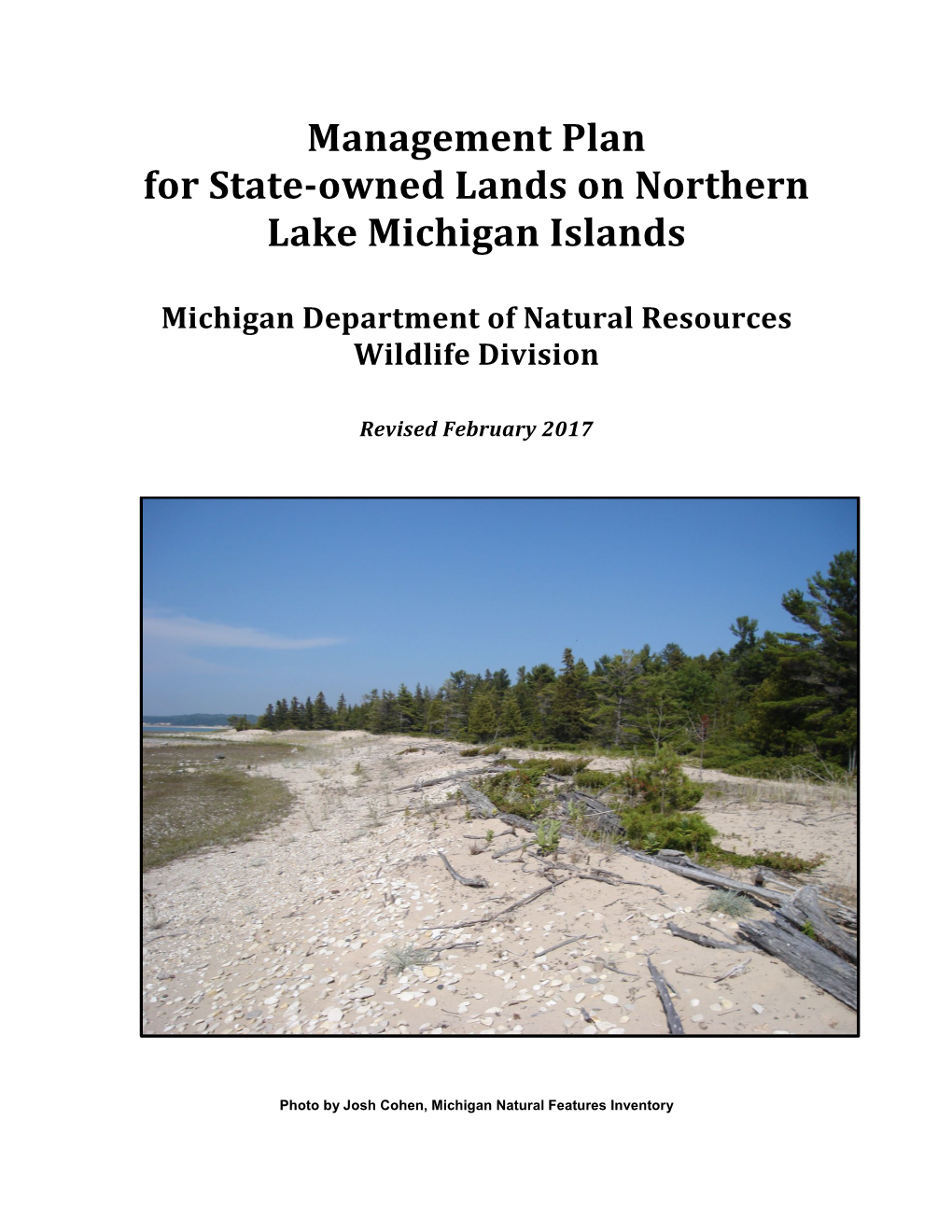 Management Plan for State-Owned Lands on Northern Lake Michigan Islands