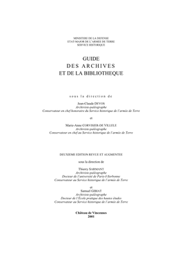 Guide Des Archives Et De La Bibliotheque