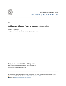 Anti-Primacy: Sharing Power in American Corporations