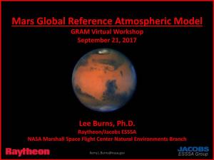 Mars Global Reference Atmospheric Model GRAM Virtual Workshop September 21, 2017