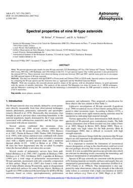Spectral Properties of Nine M-Type Asteroids