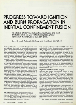 Progress Toward Ignition and Burn Propagation in Inertial Confinement Fusion