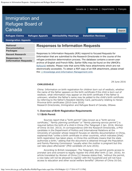 Responses to Information Requests - Immigration and Refugee Board of Canada
