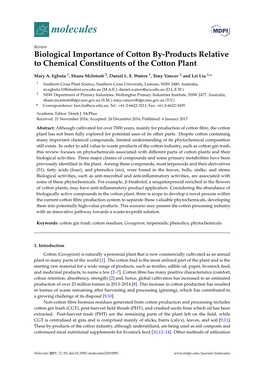Biological Importance of Cotton By-Products Relative to Chemical Constituents of the Cotton Plant