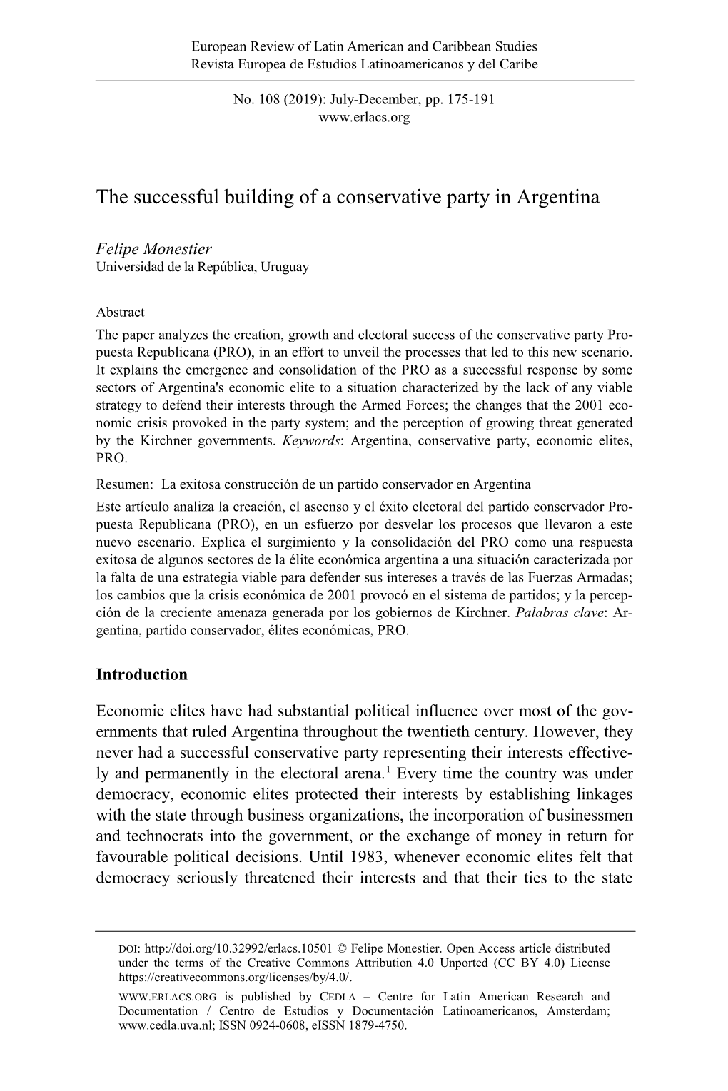 The Successful Building of a Conservative Party in Argentina