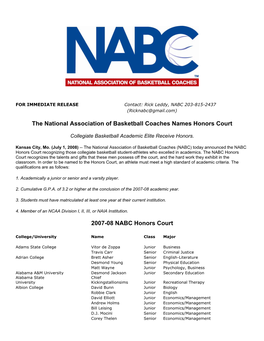 The National Association of Basketball Coaches Names Honors Court