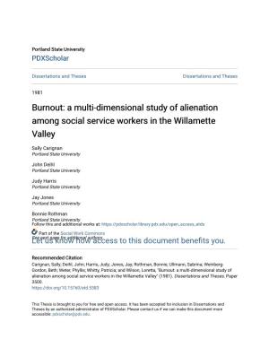 Burnout: a Multi-Dimensional Study of Alienation Among Social Service Workers in the Willamette Valley