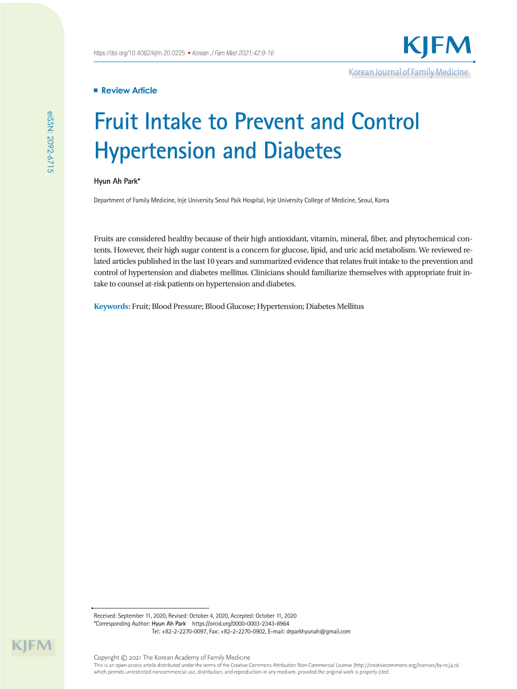 Fruit Intake to Prevent and Control Hypertension and Diabetes