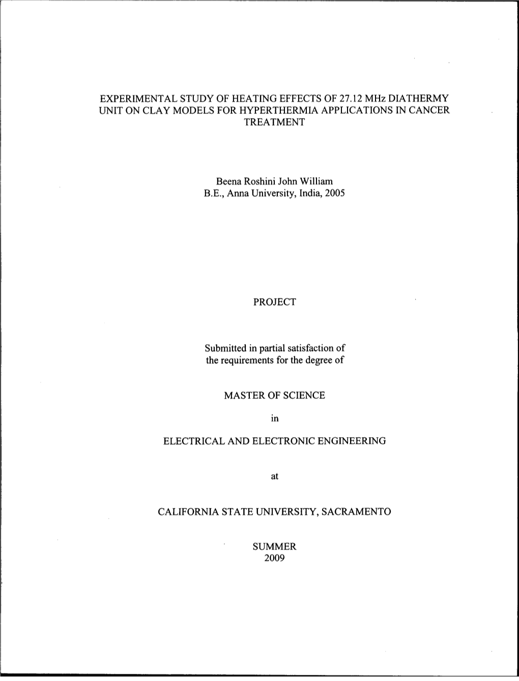 EXPERIMENTAL STUDY of HEATING EFFECTS of 27.12 Mhz DIATHERMY UNIT on CLAY MODELS for HYPERTHERMIA APPLICATIONS in CANCER TREATMENT