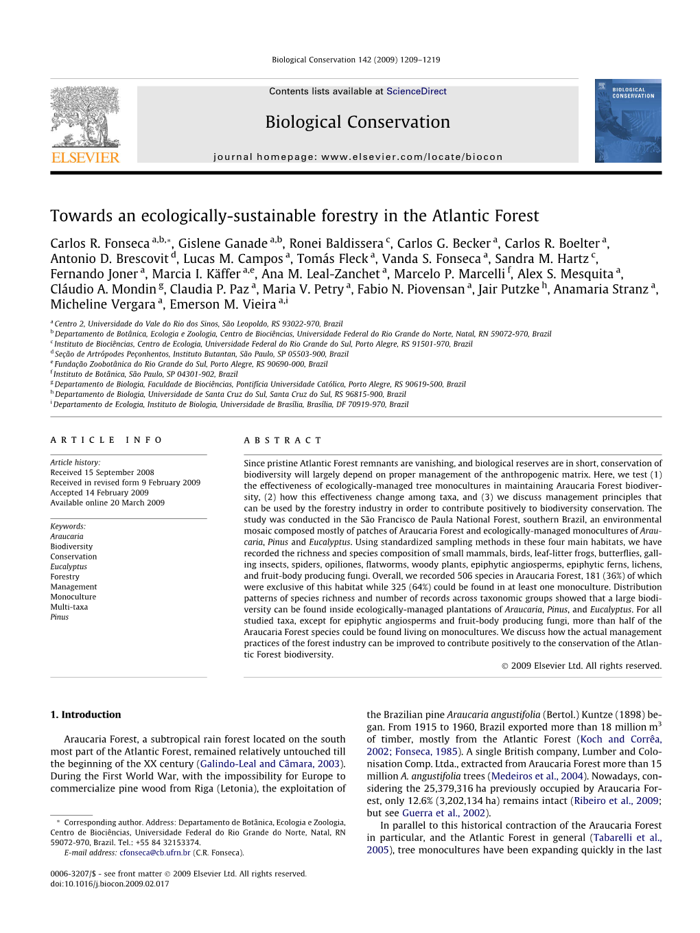 Towards an Ecologically-Sustainable Forestry in the Atlantic Forest