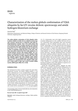 Characterization of the Molten Globule Conformation of V26A Ubiquitin by Far-UV Circular Dichroic Spectroscopy and Amide Hydrogen/Deuterium Exchange