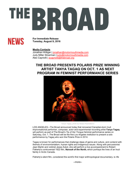 The Broad Presents Polaris Prize Winning Artist Tanya Tagaq on Oct