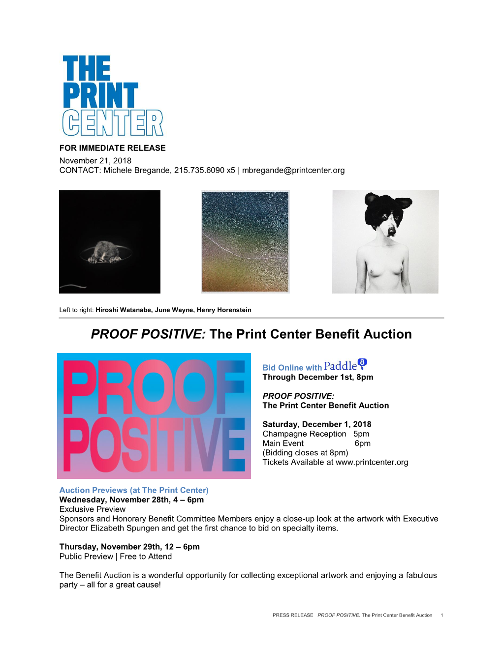 PROOF POSITIVE: the Print Center Benefit Auction