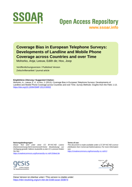 Coverage Bias in European Telephone Surveys: Developments of Landline and Mobile Phone Coverage Across Countries and Over Time