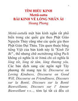 TÌM HIỂU KINH Mettâ-Sutta BÀI KINH VỀ LÒNG NHÂN ÁI Hoang Phong