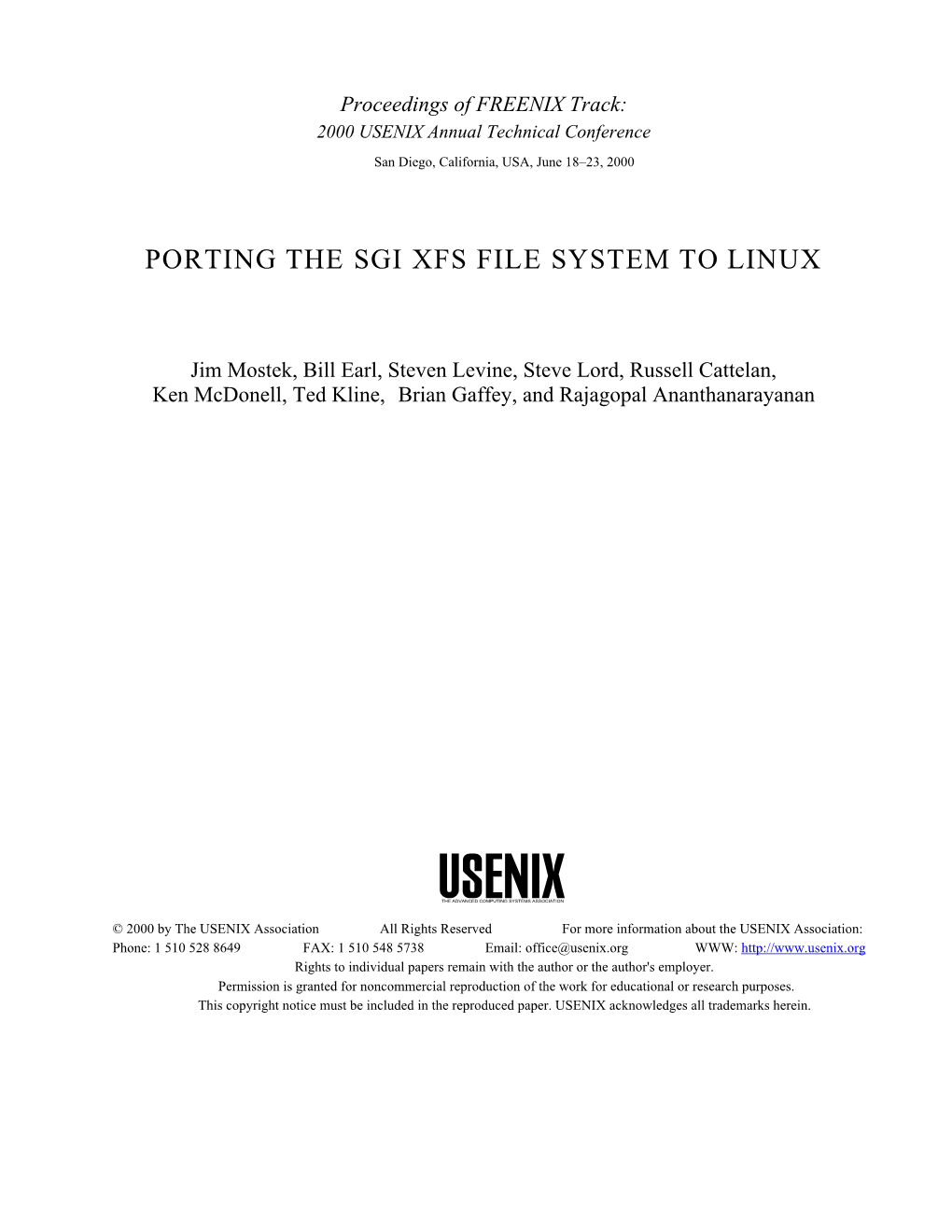 Page 1 Proceedings of FREENIX Track: 2000 USENIX Annual