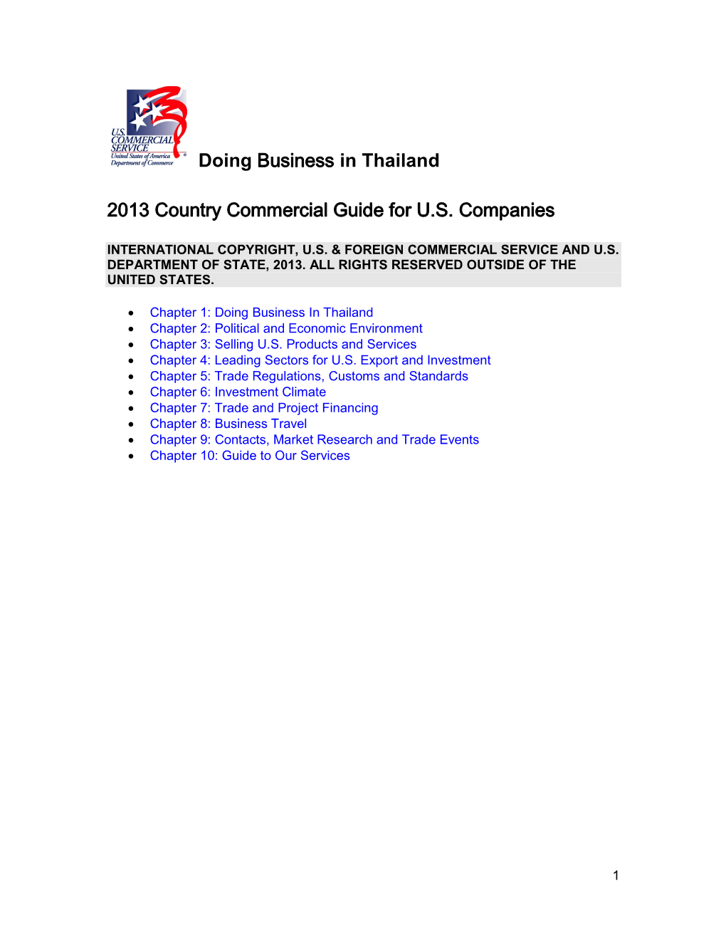 Doing Business in Thailand 2013 Country Commercial Guide for US