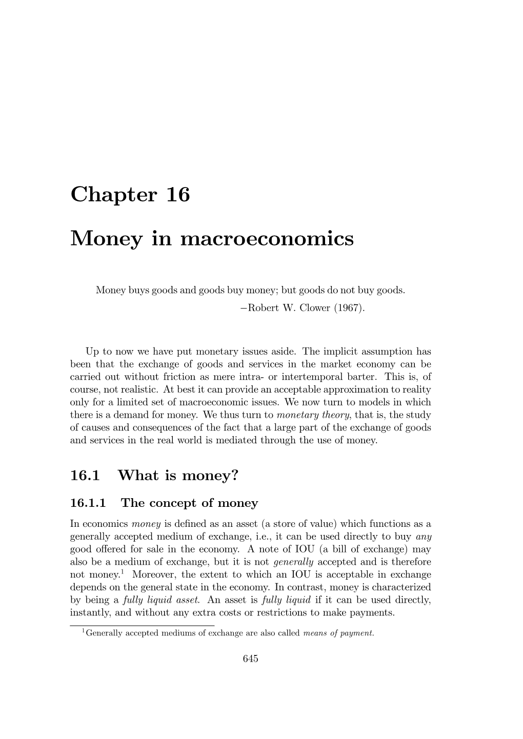 Chapter 16 Money in Macroeconomics