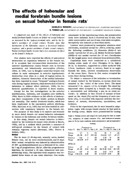 The Effects of Habenular and Medial Forebrain Bundle Lesions on Sexual Behavior in Female Rats'