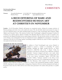 A Rich Offering of Rare and Rediscovered Russian Art at Christie’S in November