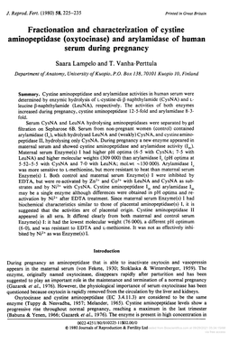 Aminopeptidase (Oxytocinase) and Arylamidase of Human Serum During Pregnancy Saara Lampelo and T