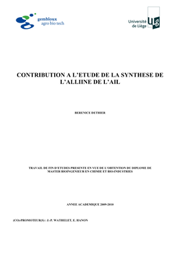 Contribution a L'etude De La Synthese De L'alliine De L'ail