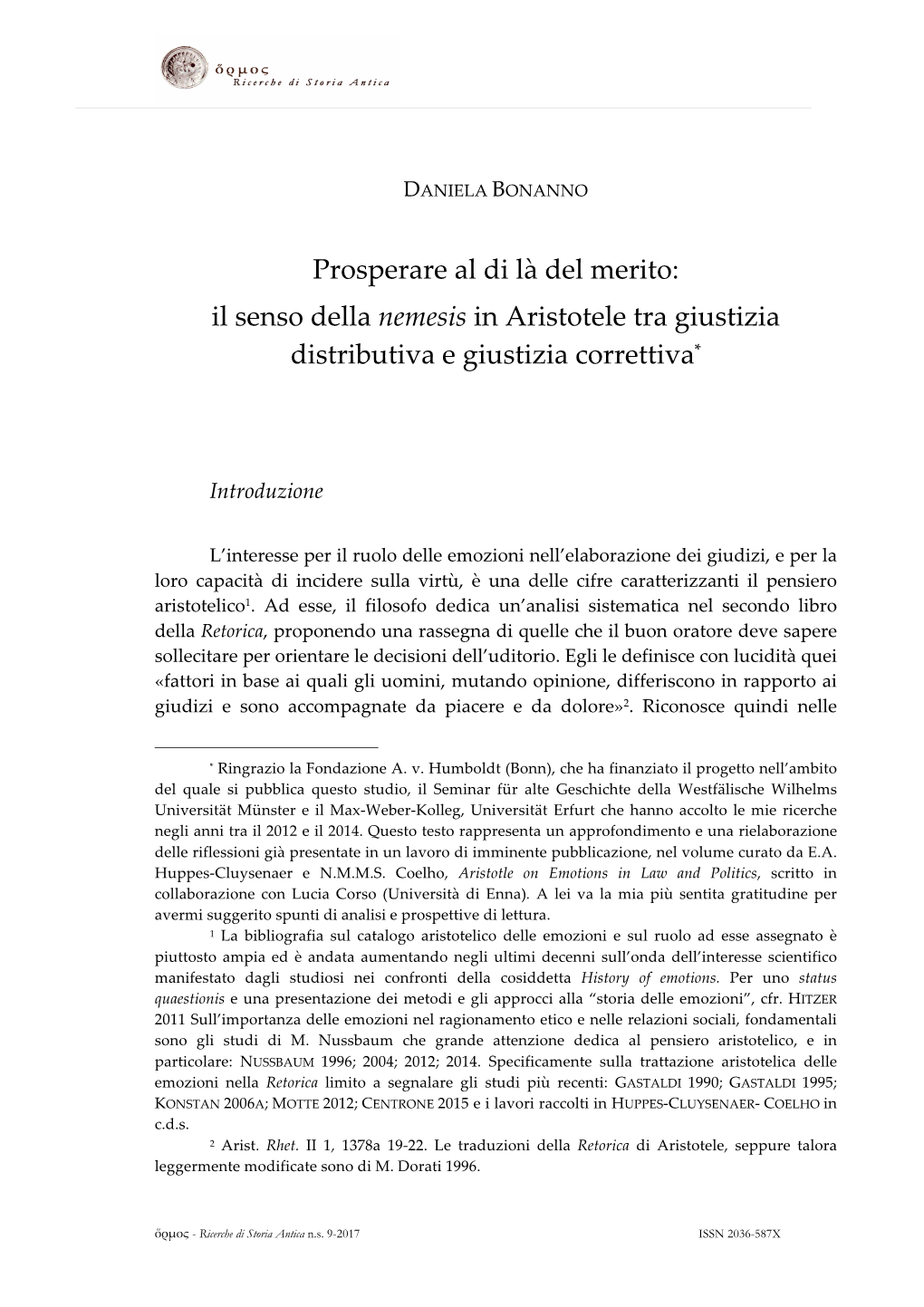 Daniela Bonanno, Prosperare Al Di Là Del Merito: Il Senso Della Nemesis In