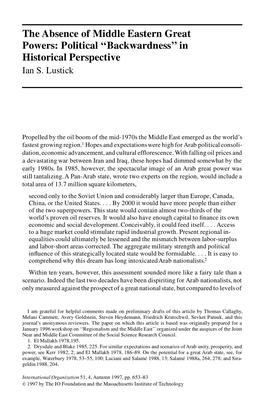 The Absence of Middle Eastern Great Powers: Political "Backwardness" in Historical Perspective