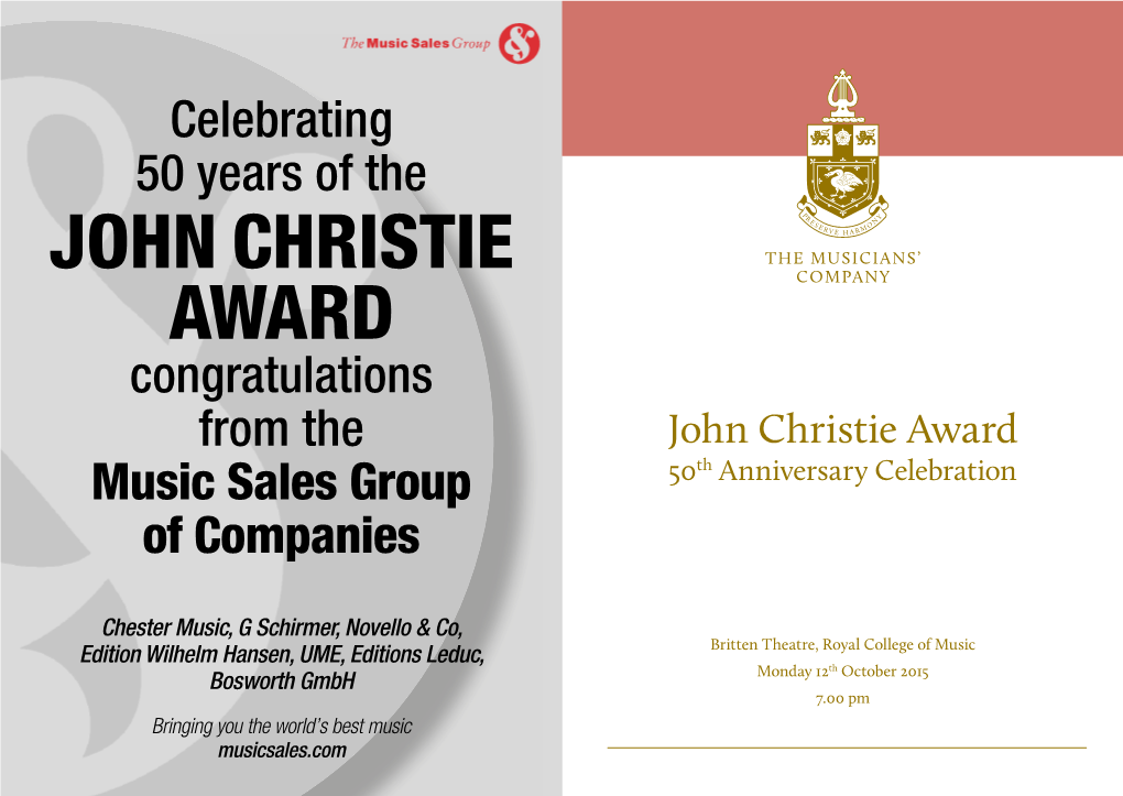 John Christie Award 50Th Anniversary Celebration