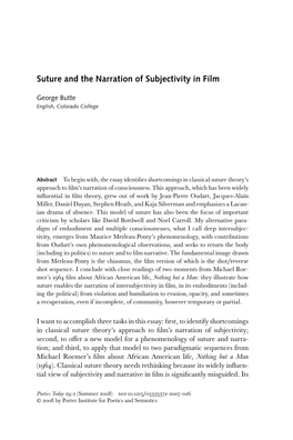 Suture and the Narration of Subjectivity in Film
