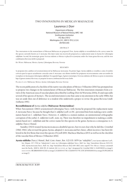 Laurence J. Dorr Department of Botany National Museum of Natural History, MRC-166 Smithsonian Institution P.O