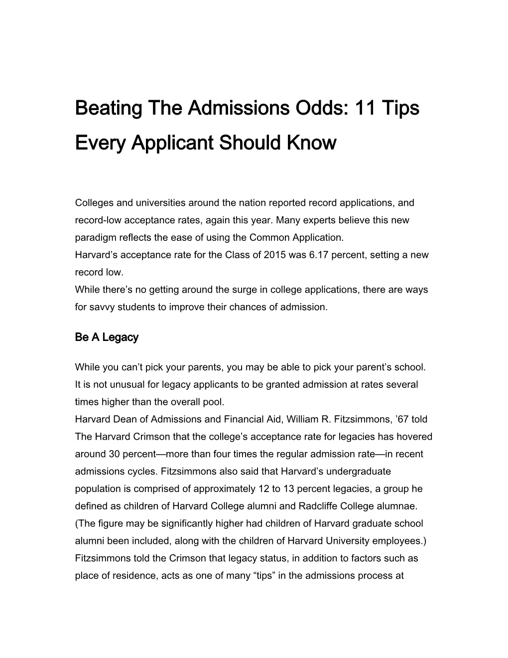 Beating the Admissions Odds: 11 Tips Every Applicant Should Know