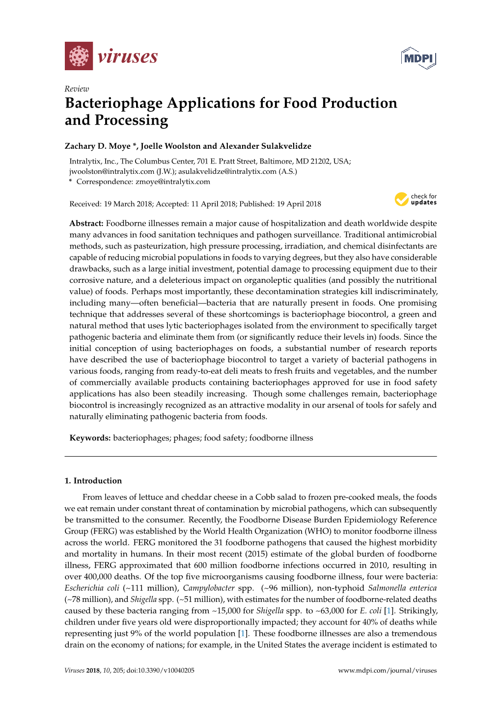 Bacteriophage Applications for Food Production and Processing