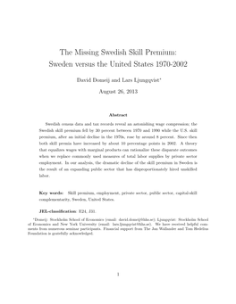 The Missing Swedish Skill Premium: Sweden Versus the United States 1970-2002