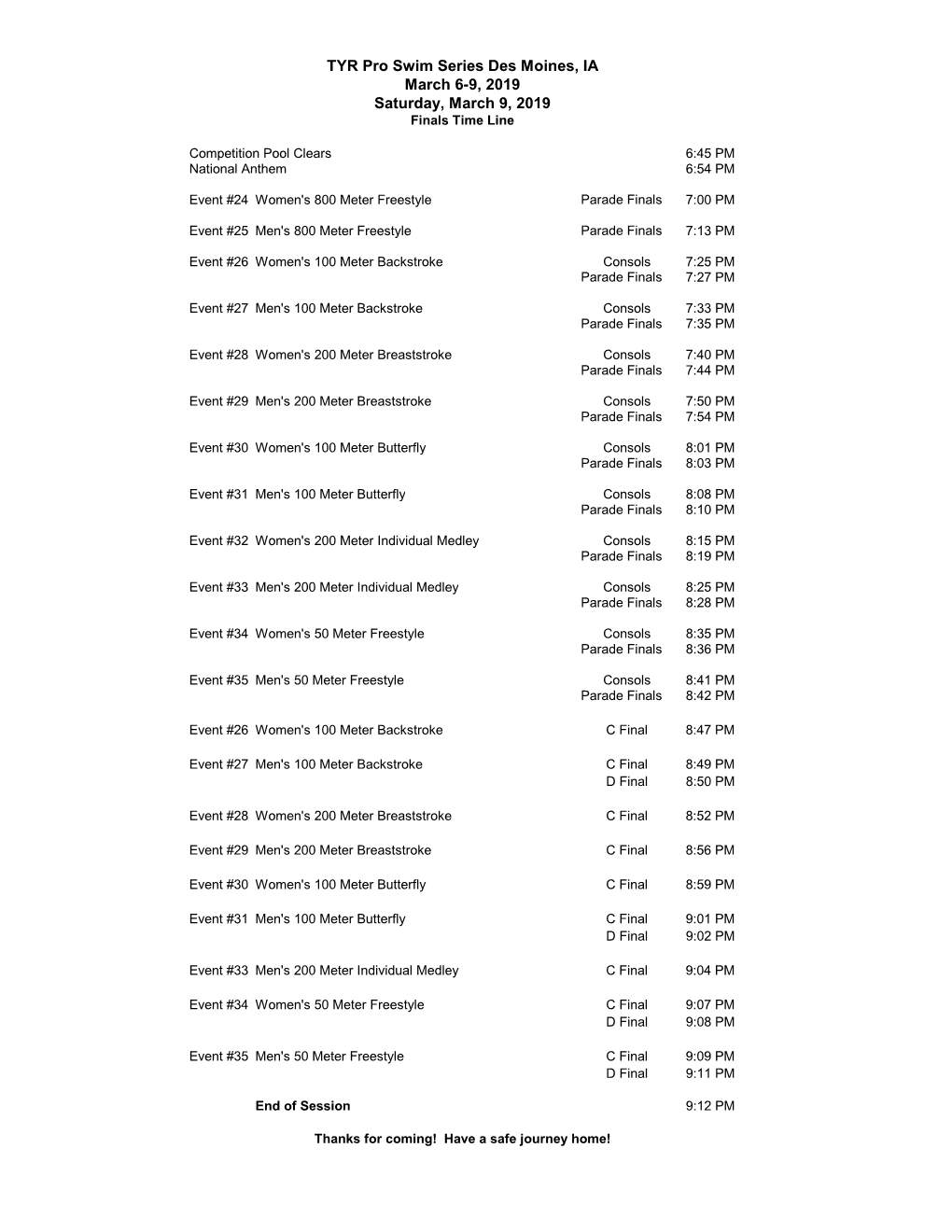 Saturday Finals Des Moines 2019