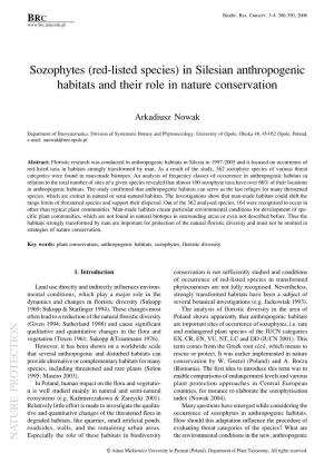 Sozophytes (Red-Listed Species) in Silesian Anthropogenic Habitats and Their Role in Nature Conservation