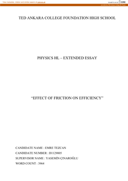 Extended Essay “Effect of Friction on Efficiency”