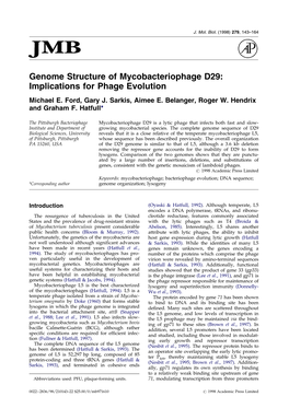 Genome Structure of Mycobacteriophage D29: Implications for Phage Evolution Michael E