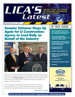 Senator Schumer Steps up Again for LI Construction