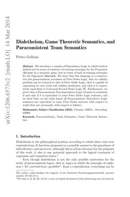 Dialetheism, Game Theoretic Semantics, and Paraconsistent