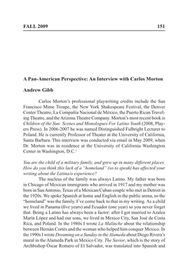 FALL 2009 151 a Pan-American Perspective: an Interview with Carlos Morton Andrew Gibb