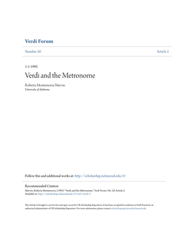 Verdi and the Metronome Roberta Montemorra Marvin University of Alabama
