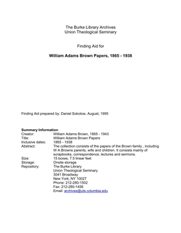 William Adams Brown Papers, 1865 - 1938