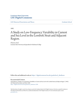 A Study on Low-Frequency Variability in Current and Sea Level in the Lombok Strait and Adjacent Region